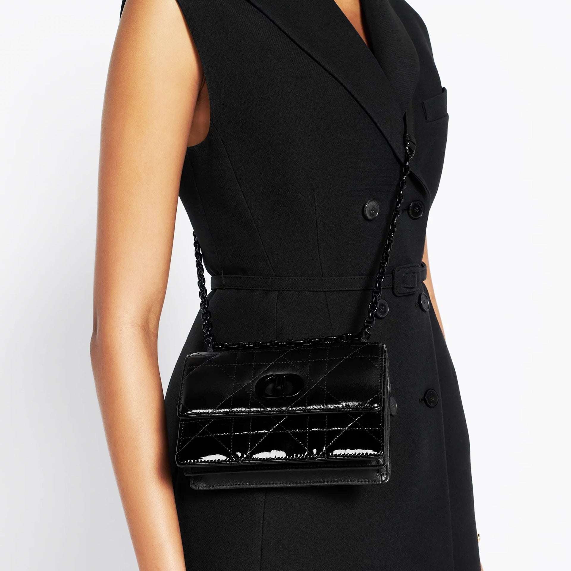 Dior - Sac Bandoulière Caro Patent And Matte - Femme - Black