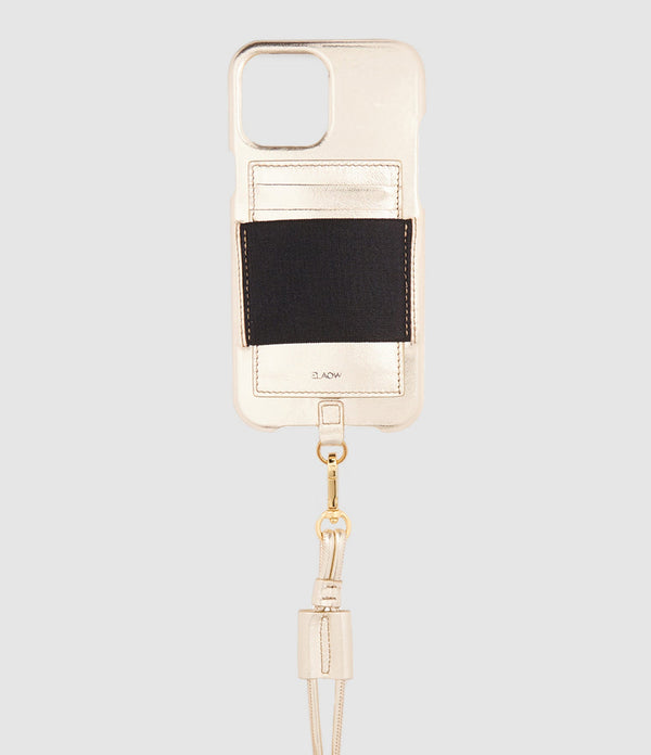 Elaow - Coque Porte-Cartes Cordon Cuir Platine - Mixte