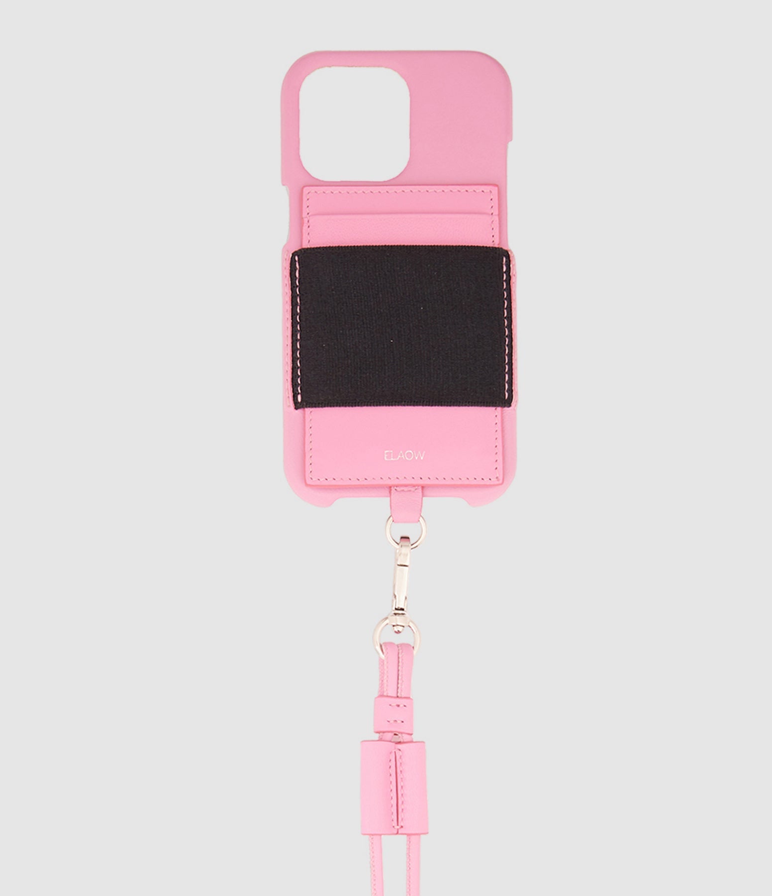 Elaow - Coque Porte-Cartes Cordon Cuir Rose - Femme