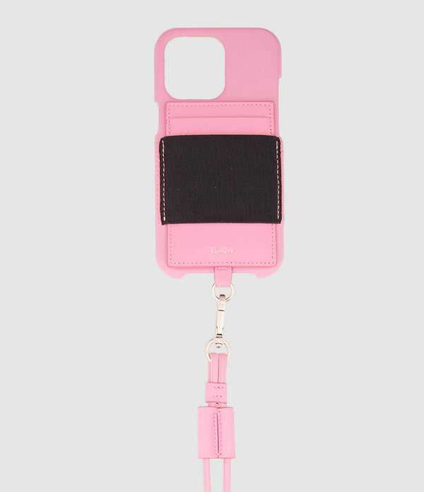 Elaow - Coque Porte-Cartes Cordon Cuir Rose - Femme