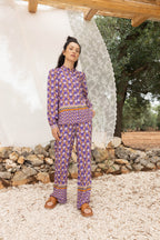 Le Pantalon Tracy A  Imprimé Feuilles De Lotus