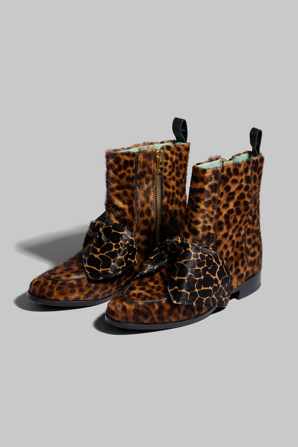 Boots Bb En Cuir Imprimé Léopard & Girafe