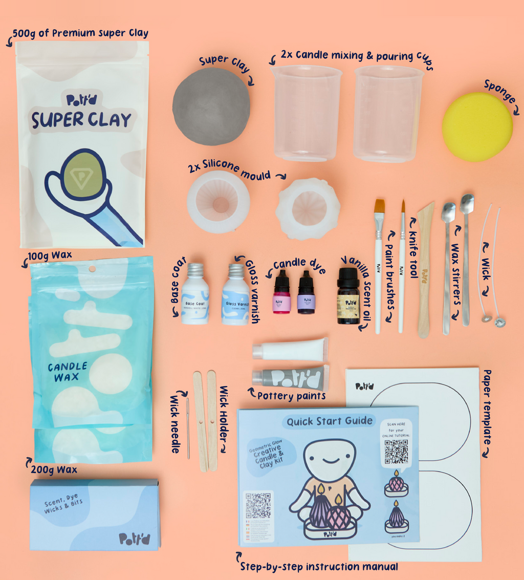 Kit Créatif Bougies & Argile Éclat Géométrique