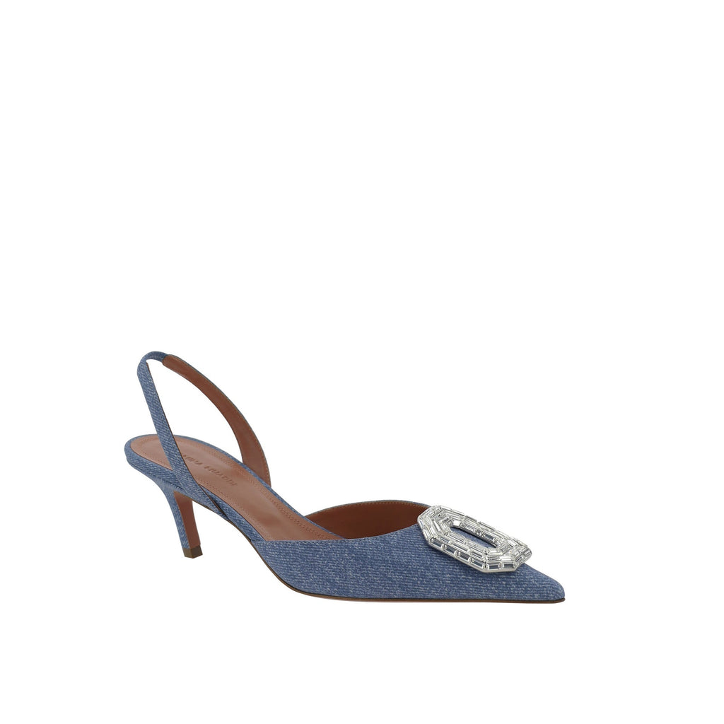 Amina Muaddi Camelia Sling 60 Printed Denim Pumps - WOMEN SHOES - AMINA MUADDI - T.Luxy