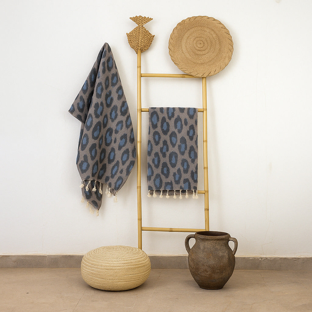 Leopard - Fouta Jacquard - Taupe/Bleu