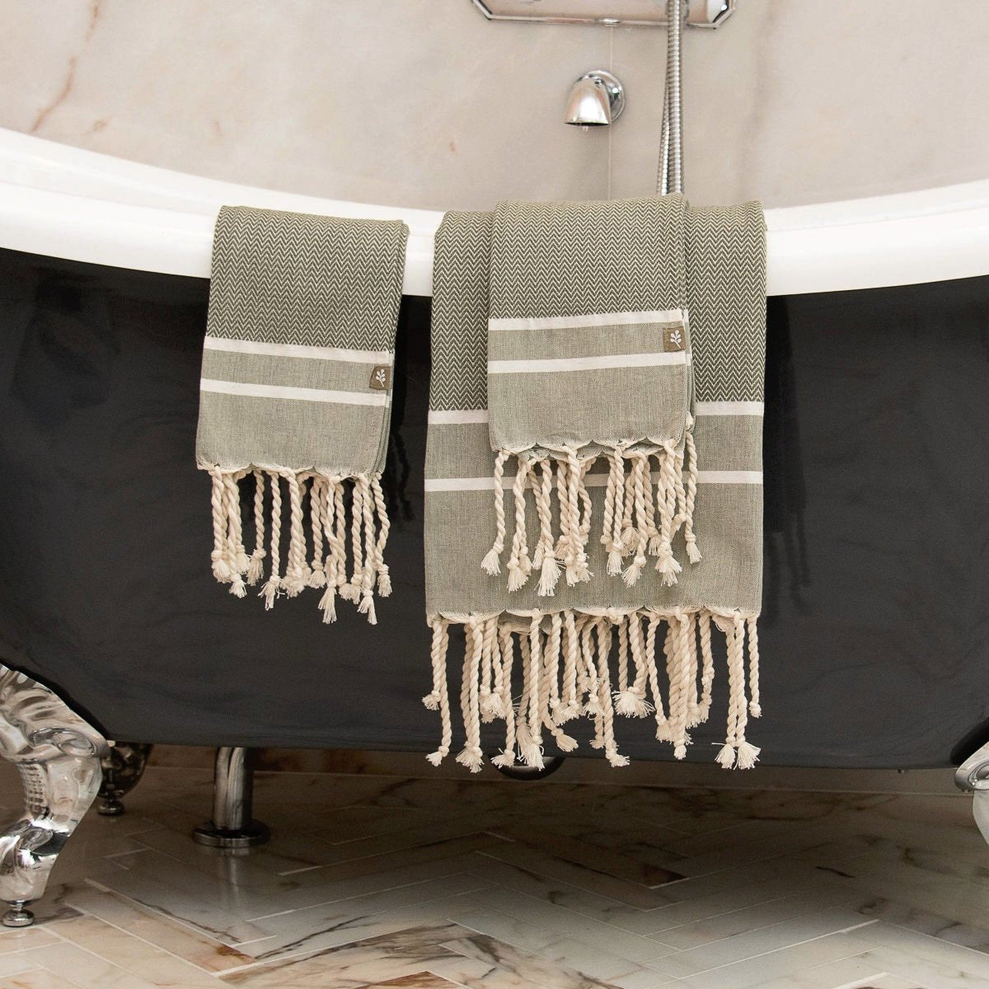 Stockholm - Foutas De Bain (1 Grande et 2 Petites) - Vert Olive