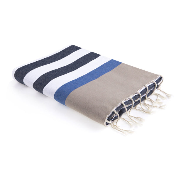 Arcachon - Fouta Tricolore - Bleu Jean/Bleu Grec