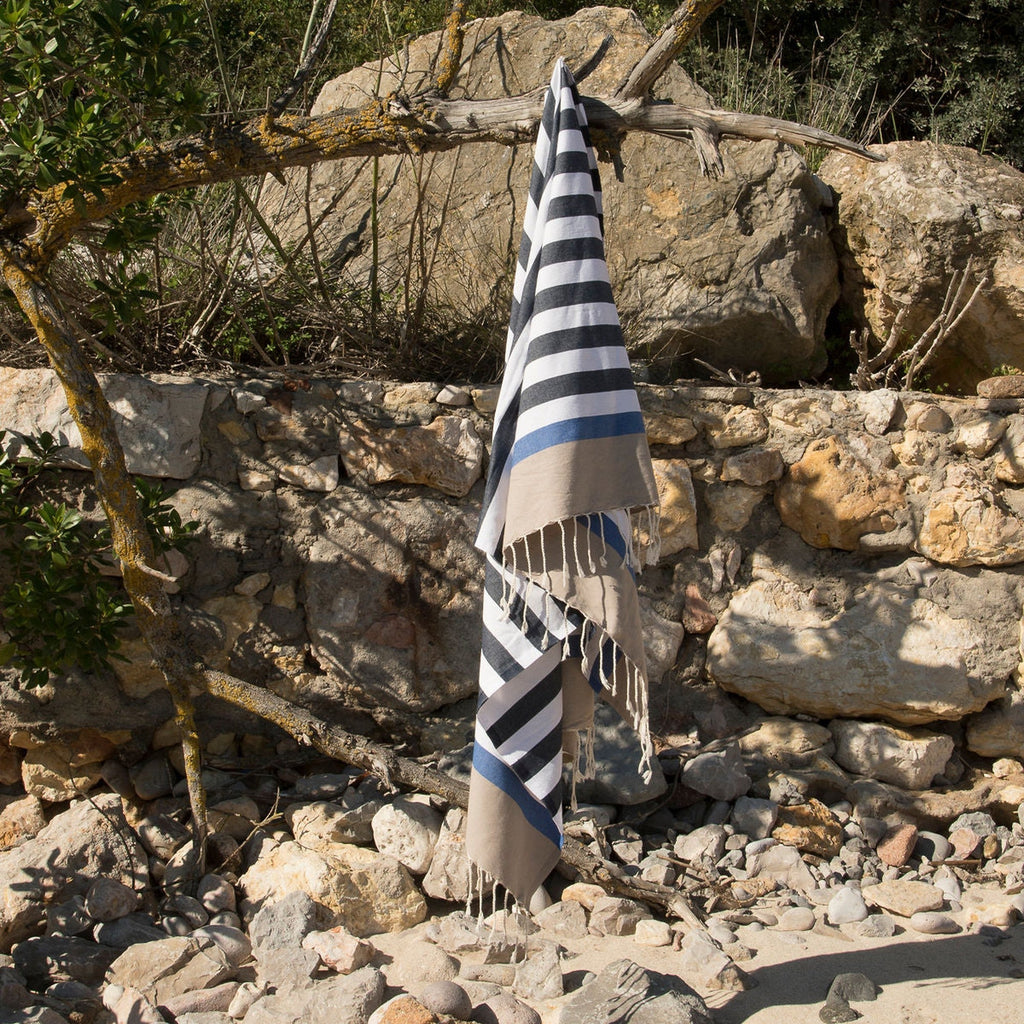 Arcachon - Fouta Tricolore - Bleu Jean/Bleu Grec