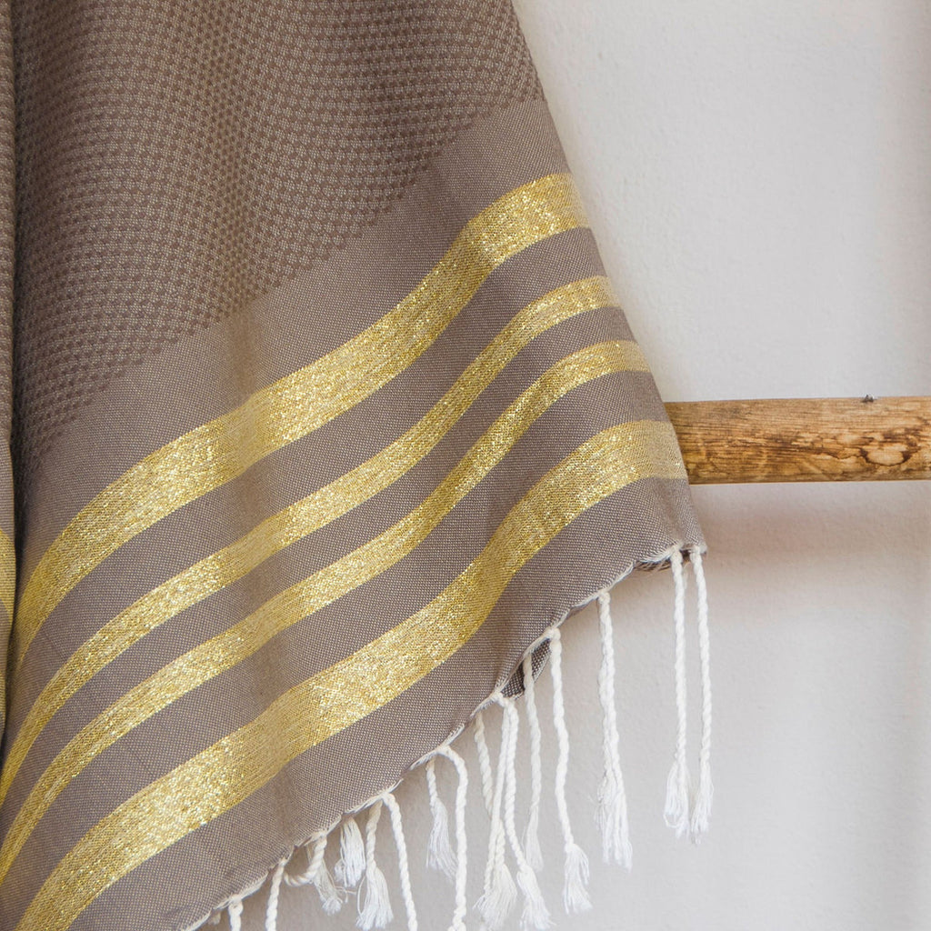 Hamptons - Fouta Nid D'Abeille - Moka/Or