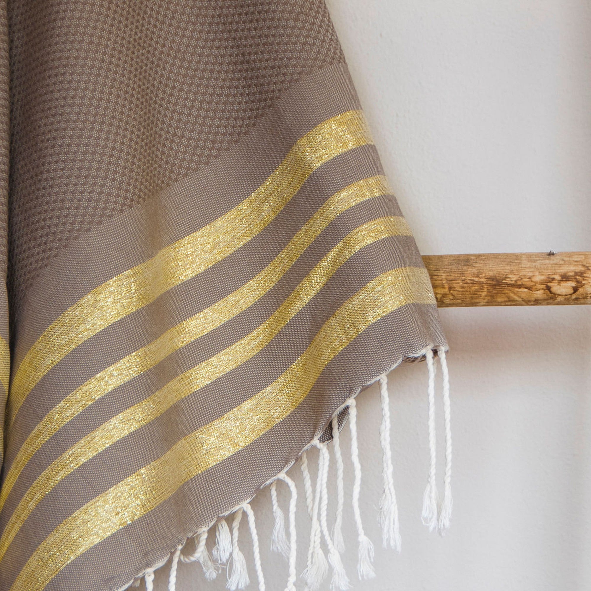 Hamptons - Fouta Nid D'Abeille - Moka/Or