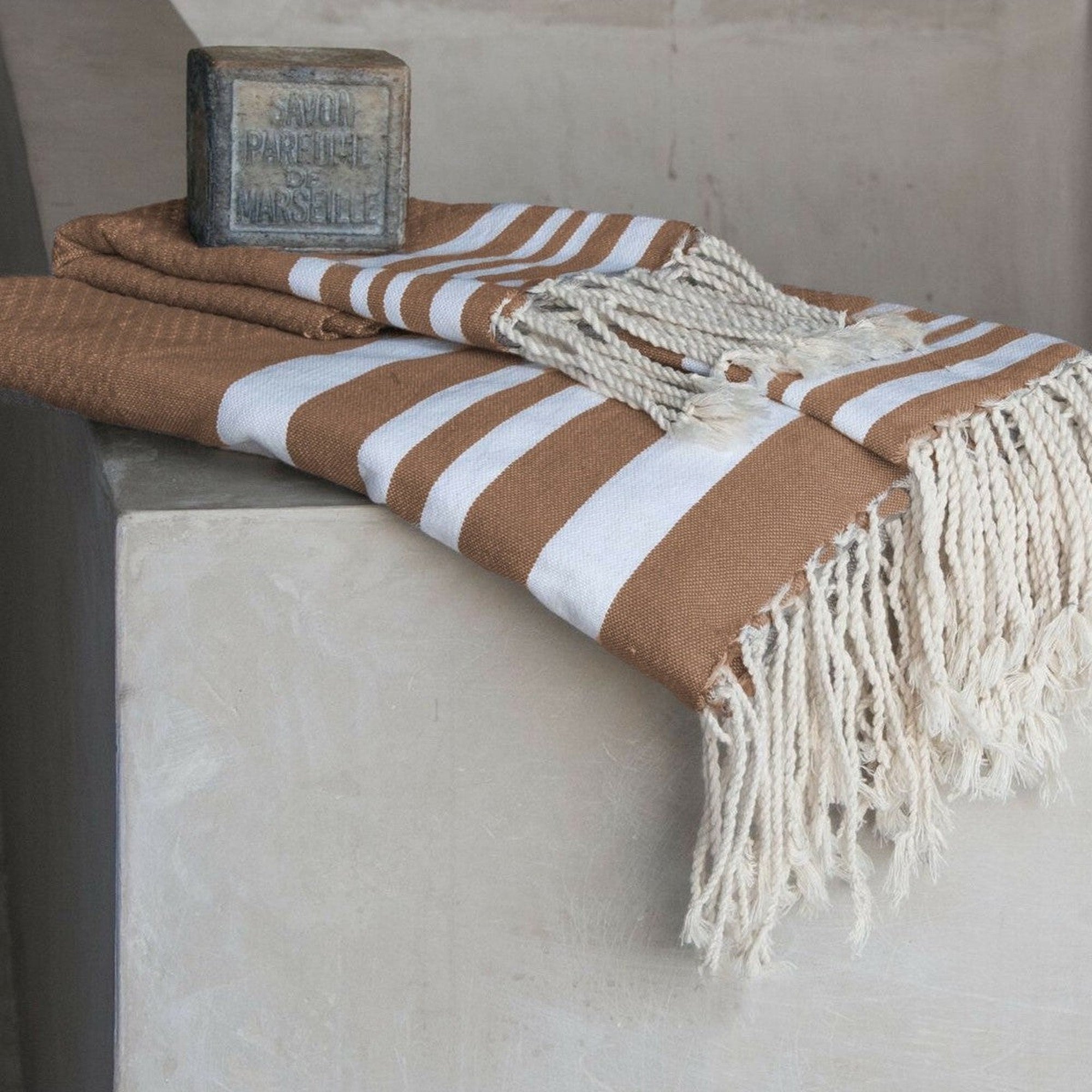 Hamptons - Foutas De Bain (1 Grande et 2 Petites) - Moka/Blanc