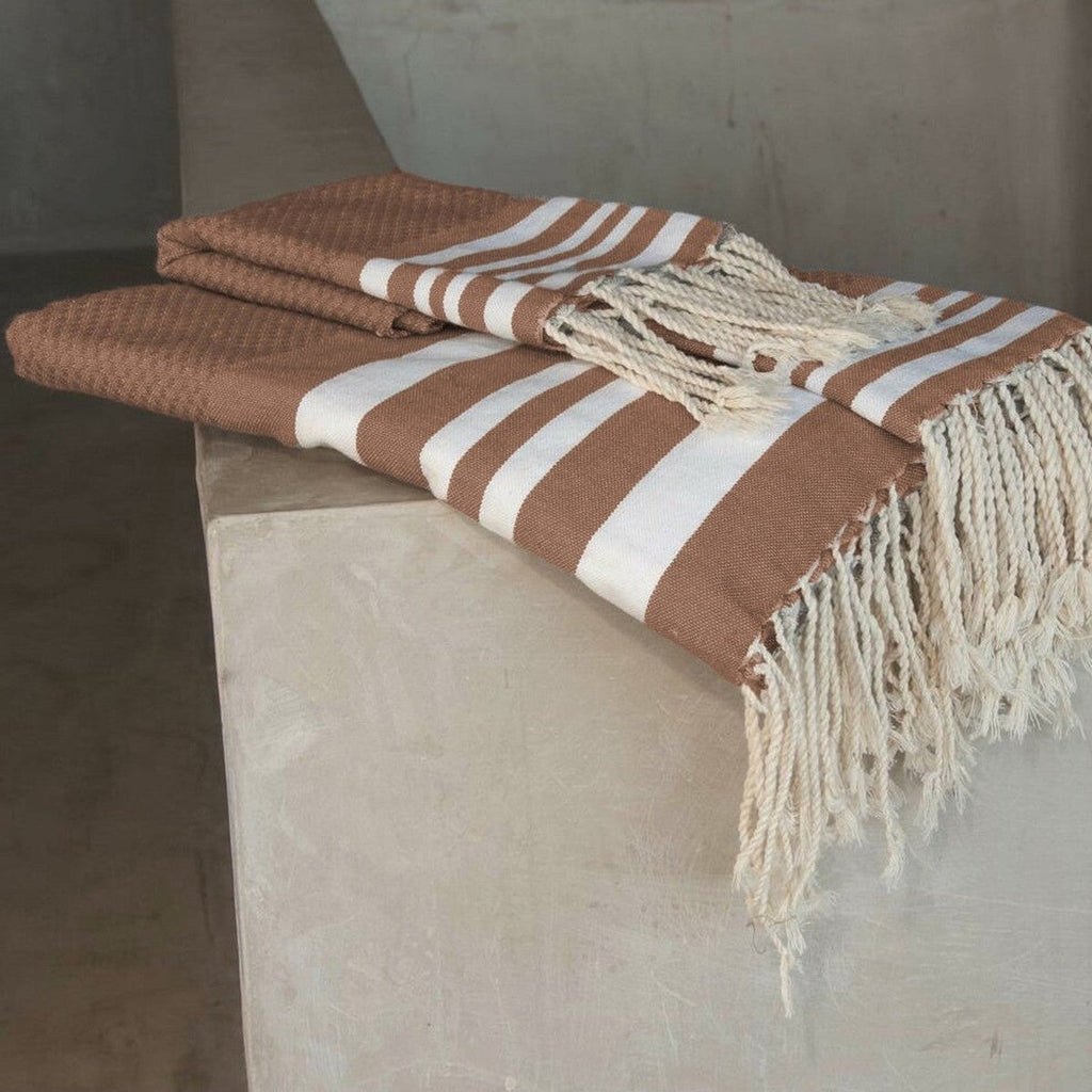 Hamptons - Foutas De Bain (1 Grande et 2 Petites) - Moka/Blanc