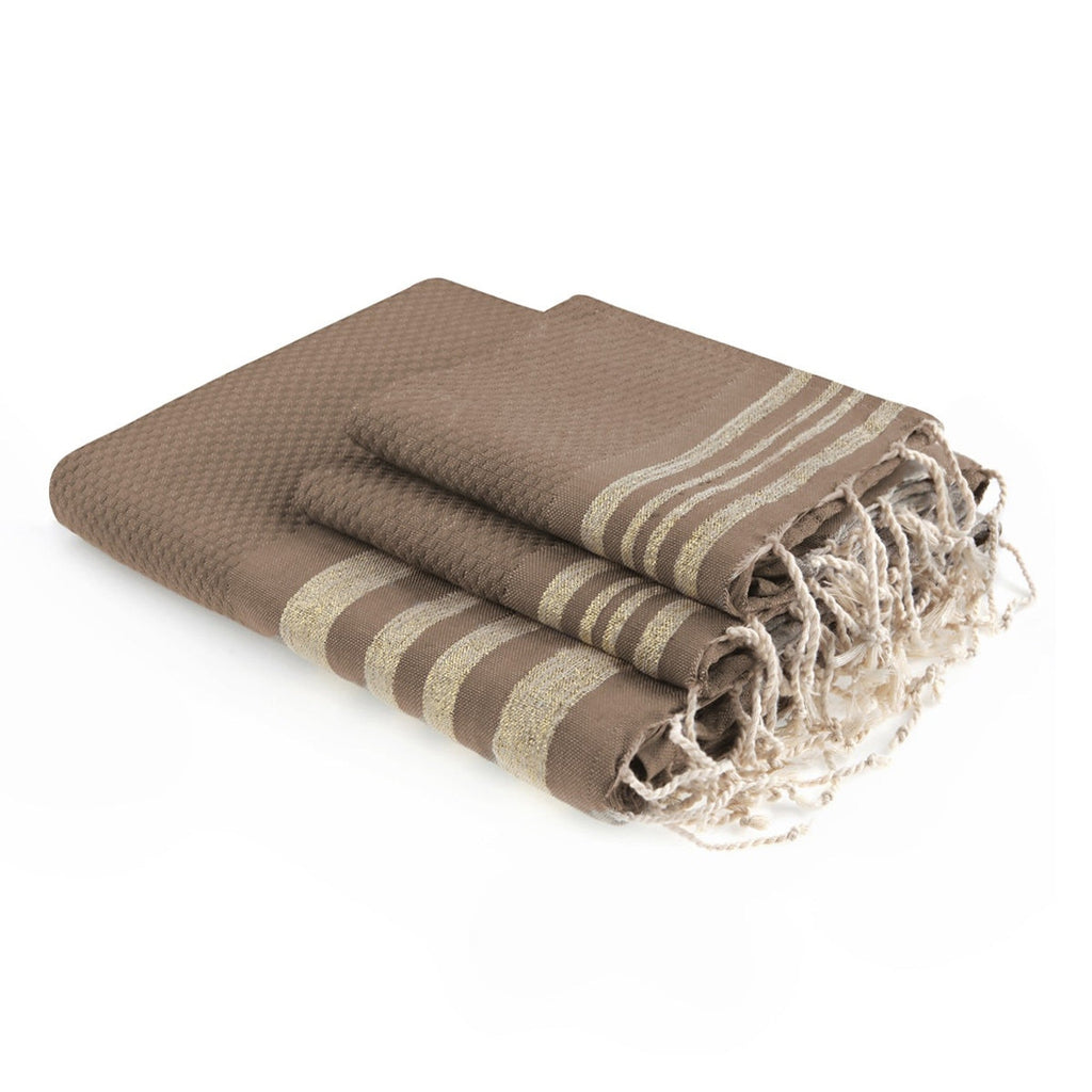 Hamptons - Foutas De Bain (1 Grande et 2 Petites) - Moka/Or