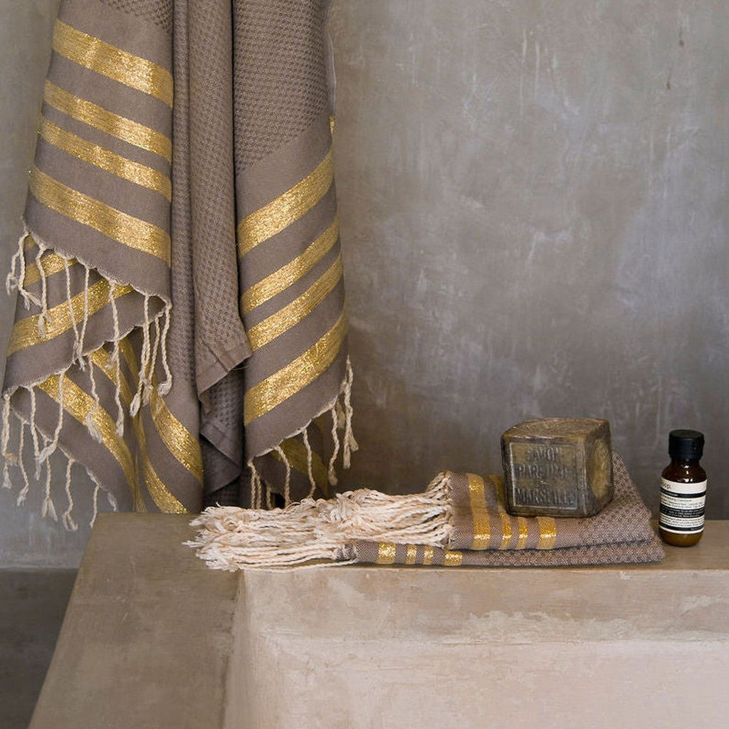 Hamptons - Foutas De Bain (1 Grande et 2 Petites) - Moka/Or