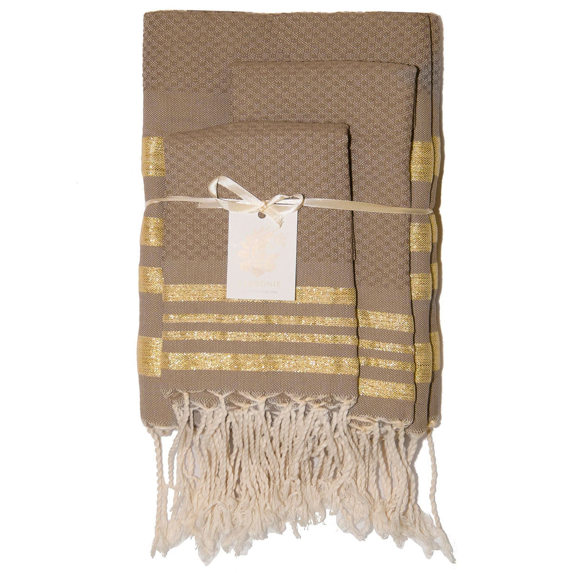Hamptons - Foutas De Bain (1 Grande et 2 Petites) - Moka/Or