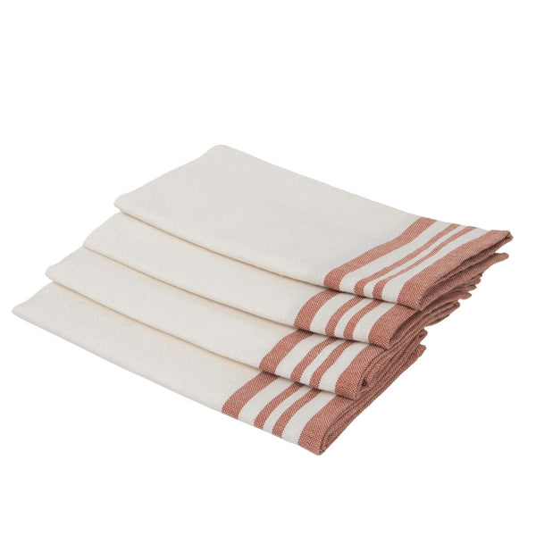 Mahdia - Lot De 4 Serviettes De Table - Blanc/Rouge Tomette