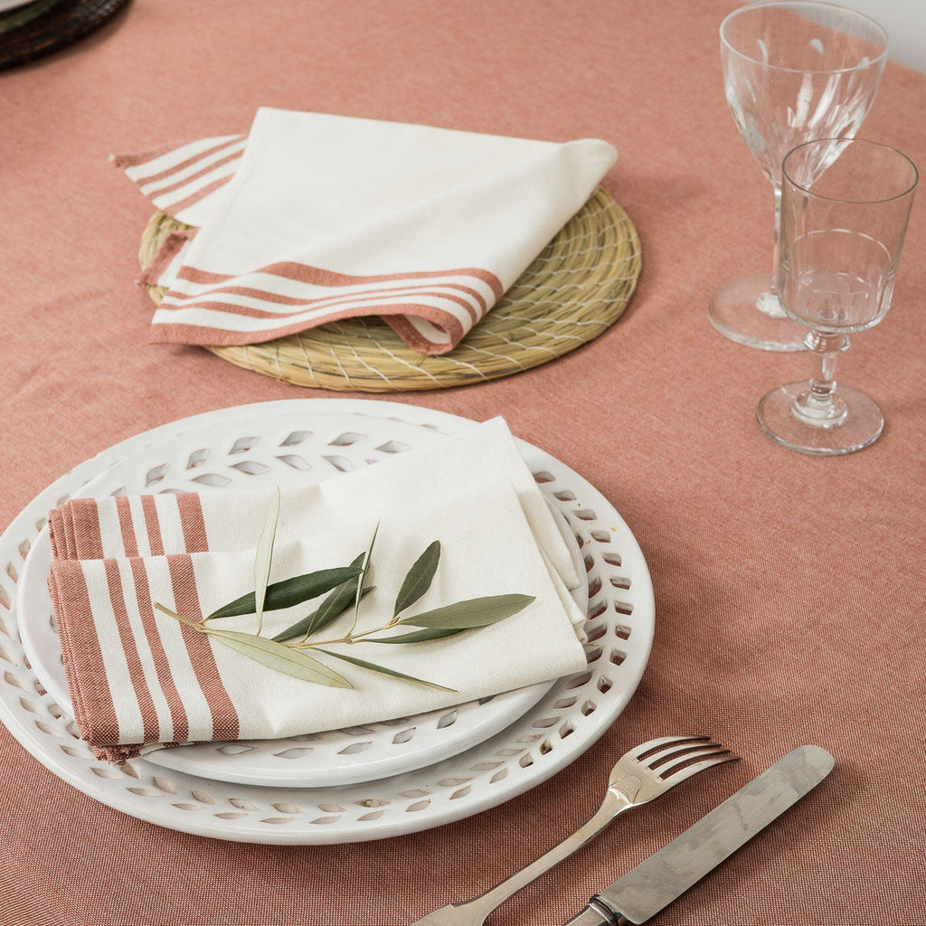 Mahdia - Lot De 4 Serviettes De Table - Blanc/Rouge Tomette