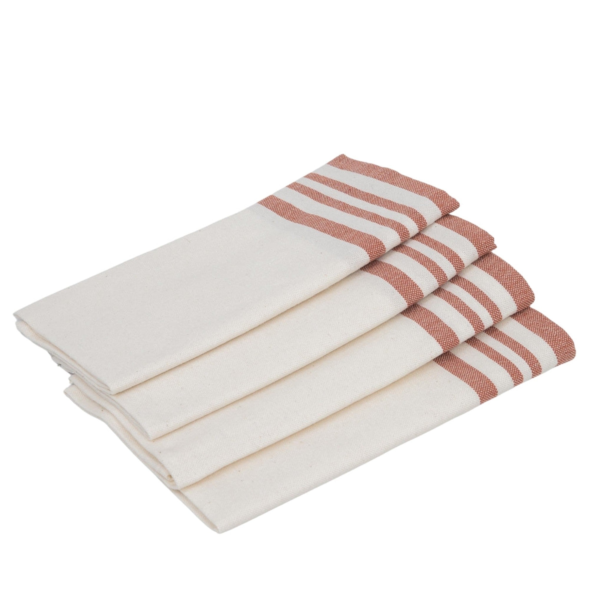 Mahdia - Lot De 4 Serviettes De Table - Blanc/Rouge Tomette