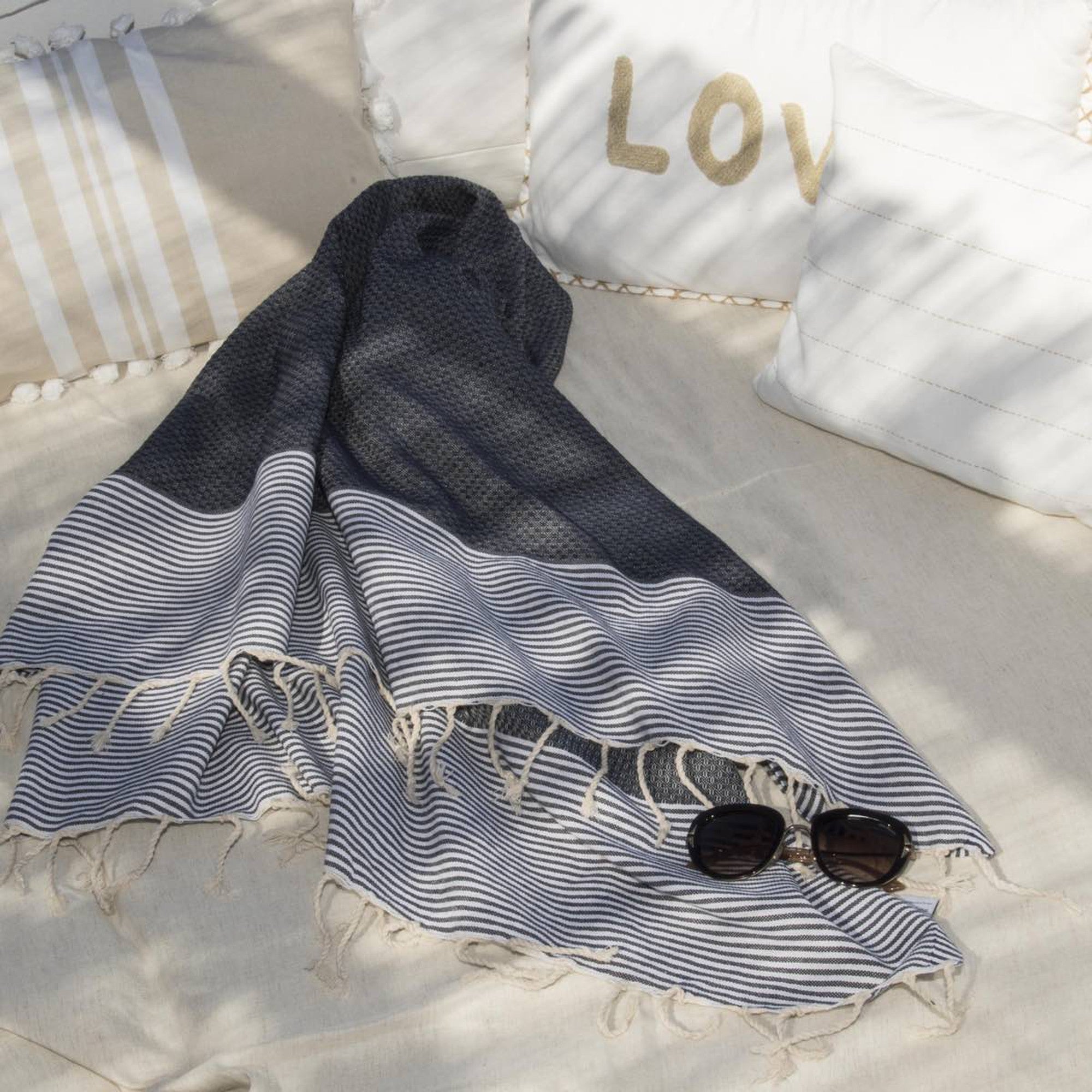 Ibiza - Fouta Nid D'Abeille - Bleu Jean
