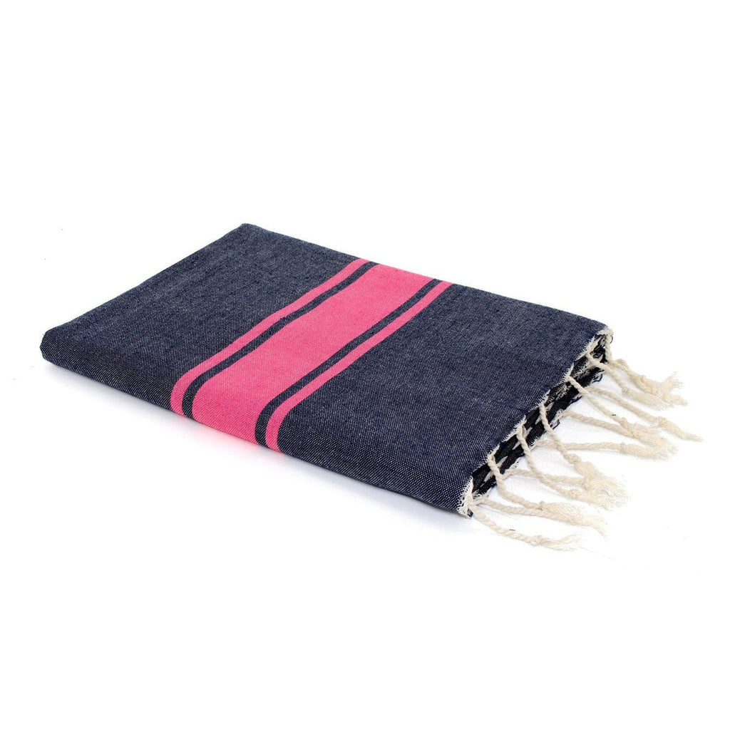 St Tropez - Fouta Bicolore - Bleu Jean/Rose Fuchsia