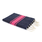 St Tropez - Fouta Bicolore - Bleu Jean/Rose Fuchsia