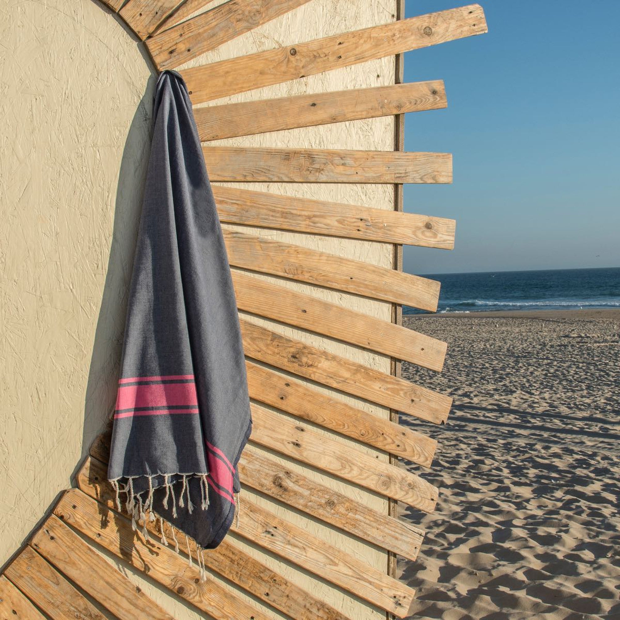 St Tropez - Fouta Bicolore - Bleu Jean/Rose Fuchsia