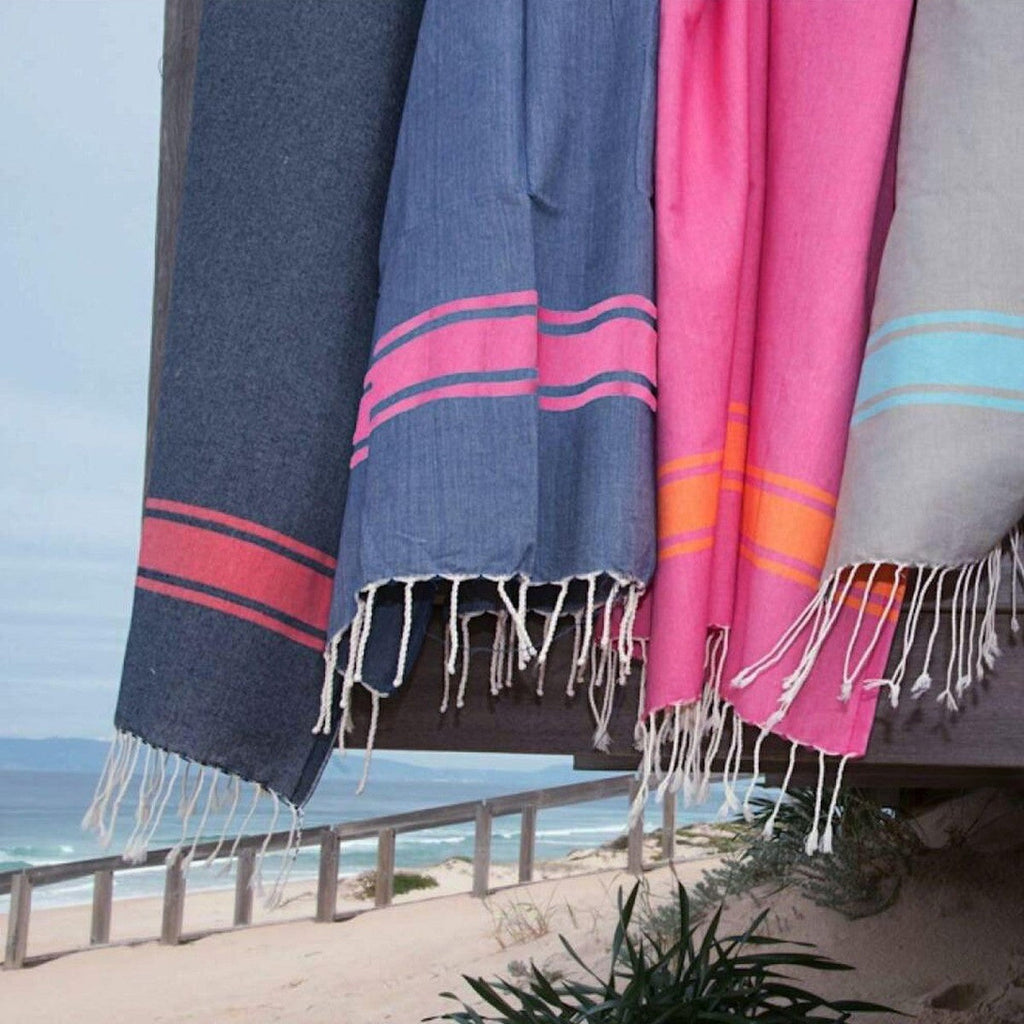 St Tropez - Fouta Bicolore - Bleu Jean/Rose Fuchsia