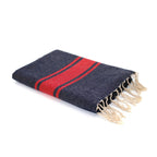 St Tropez - Fouta Bicolore - Bleu Jean/Rouge