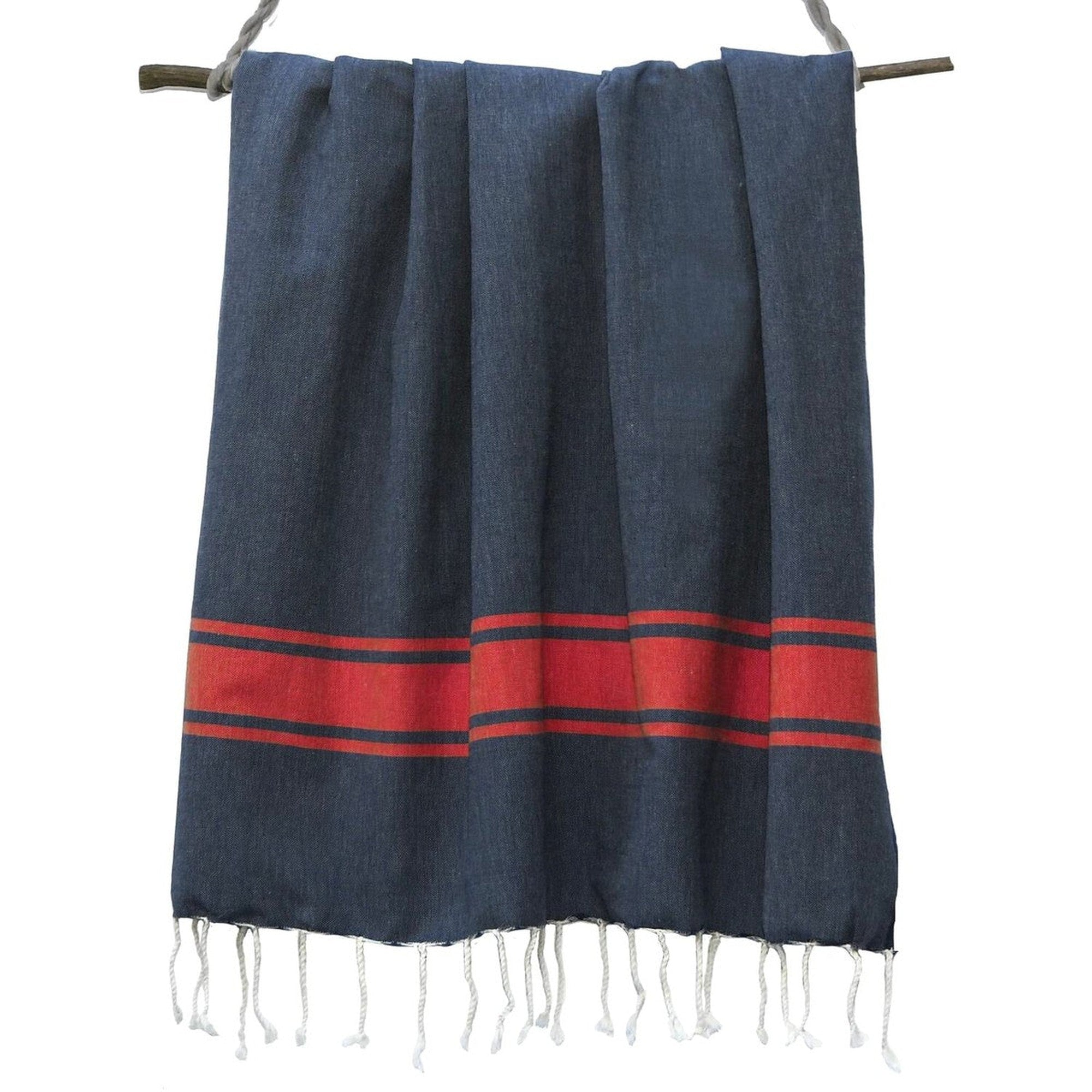 St Tropez - Fouta Bicolore - Bleu Jean/Rouge
