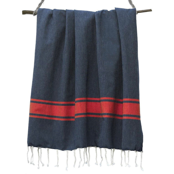 St Tropez - Fouta Bicolore - Bleu Jean/Rouge