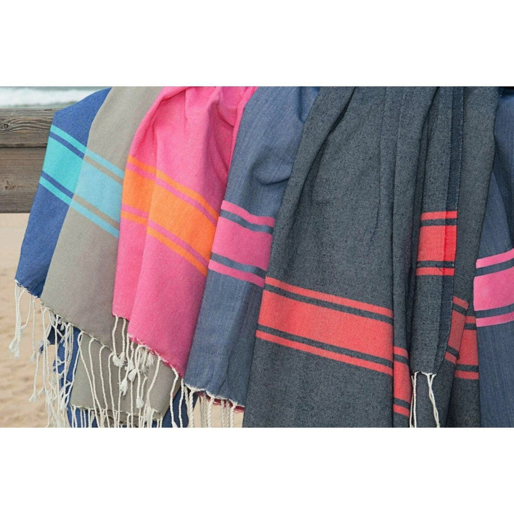 St Tropez - Fouta Bicolore - Bleu Jean/Rouge