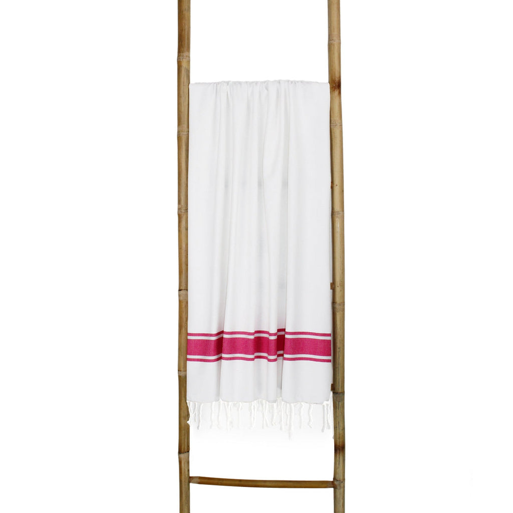 St Tropez - Fouta Blanche - Blanc/Rose Fuchsia