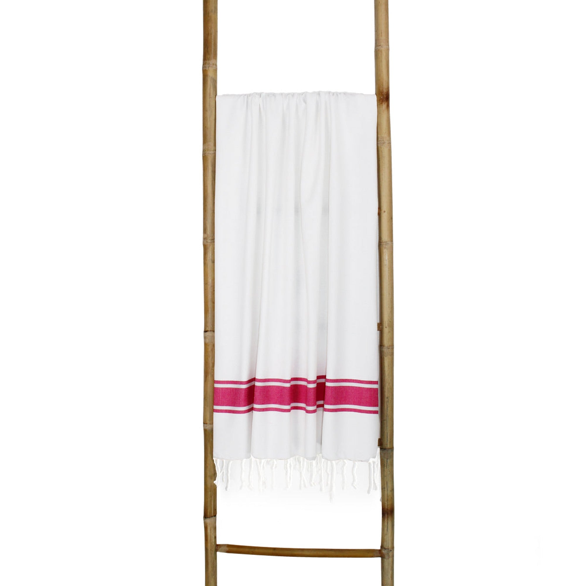 St Tropez - Fouta Blanche - Blanc/Rose Fuchsia