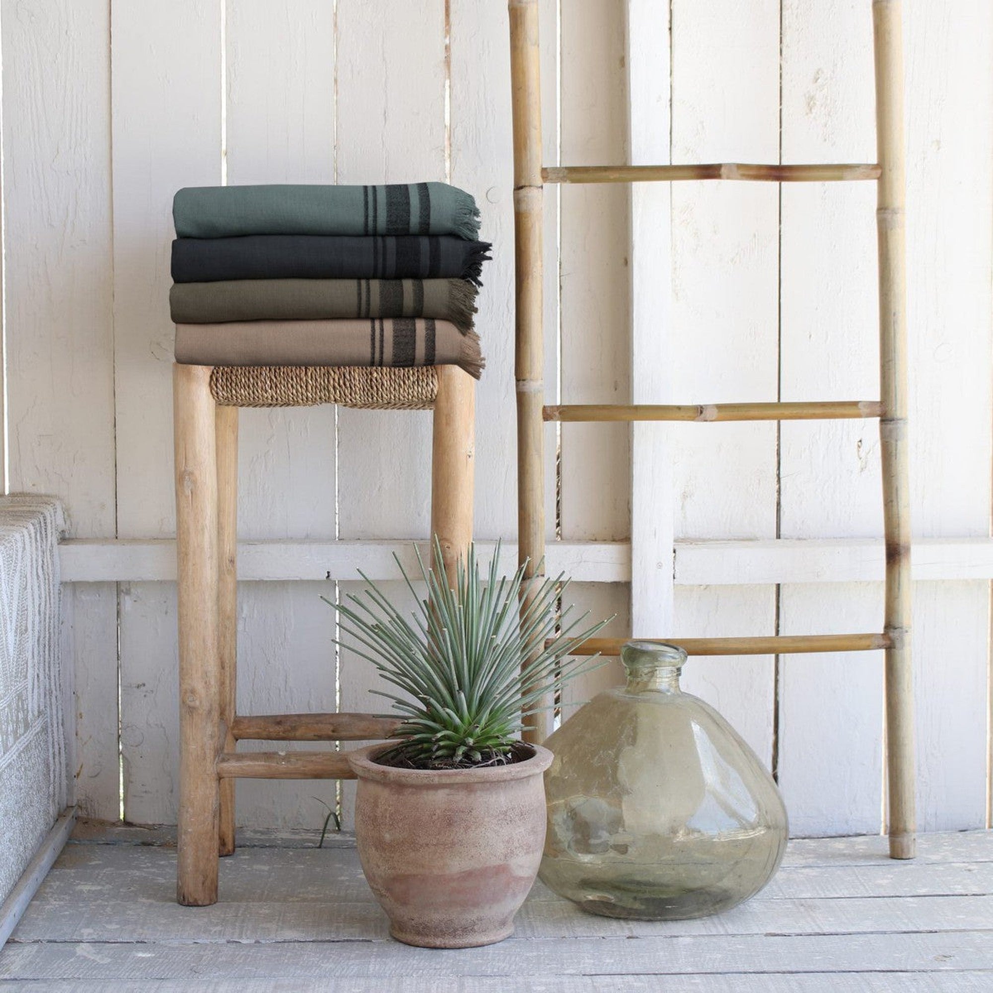 Faro - Fouta Éponge Xxl - Vert Lichen/Noir