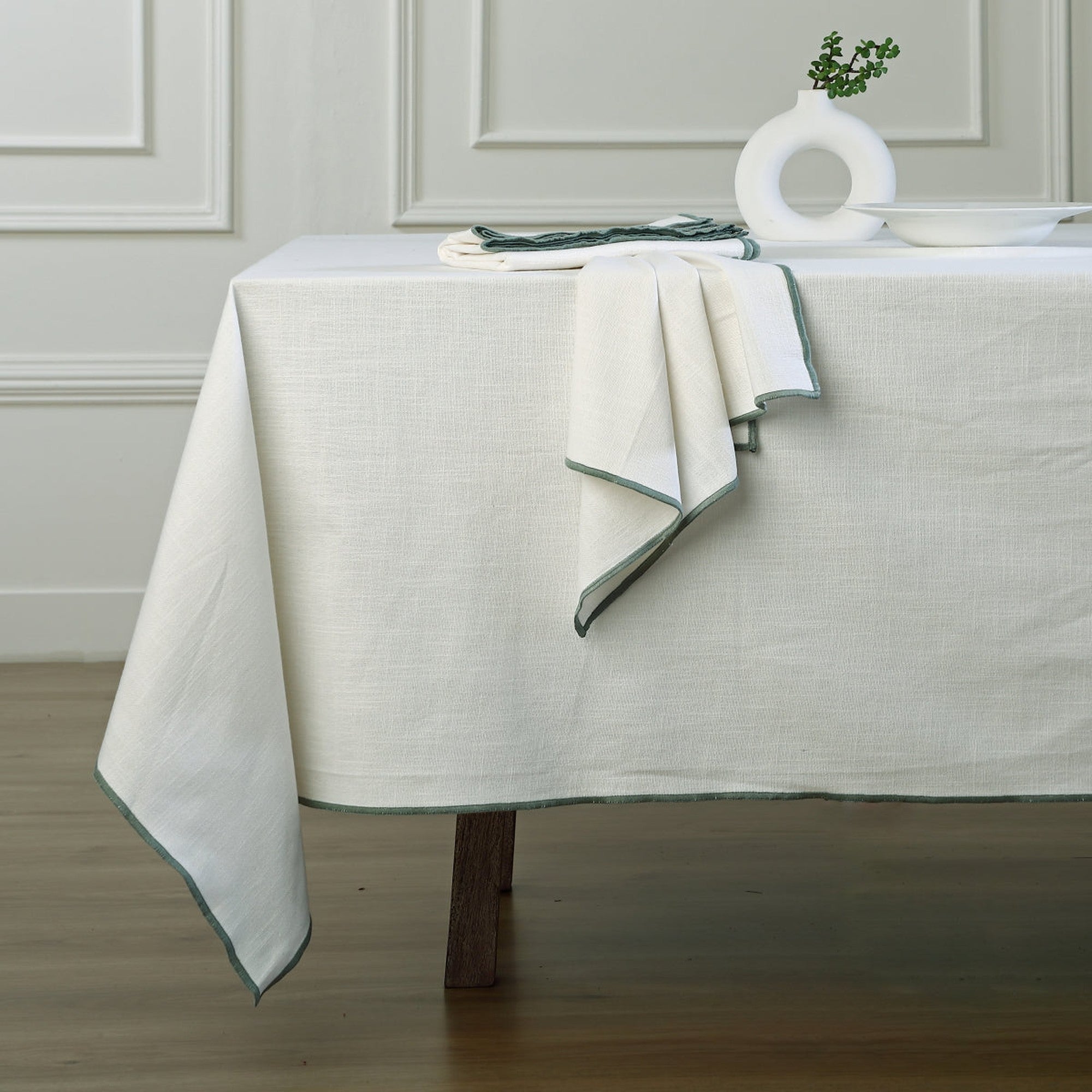 Jules - Lot De 4 Serviettes De Table - Blanc/Céladon