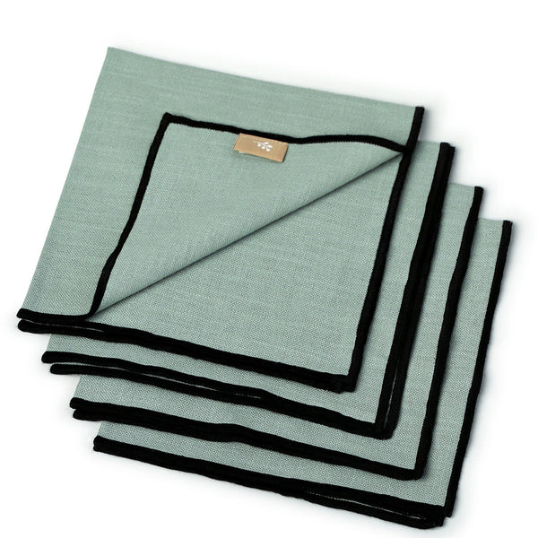 Jules - Lot De 4 Serviettes De Table - Céladon/Noir