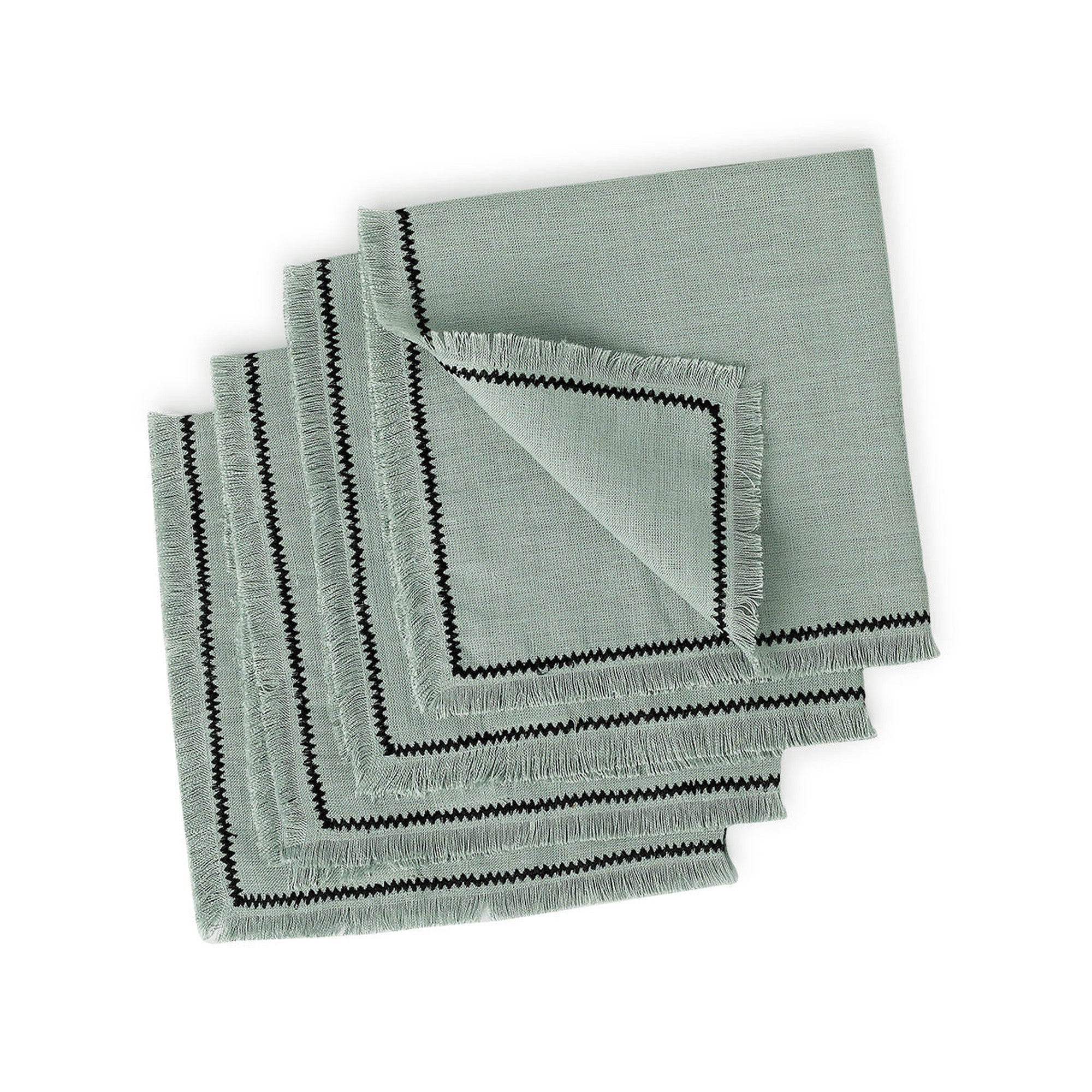 Gabriel - Lot De 4 Serviettes De Table - Vert Céladon/Noir