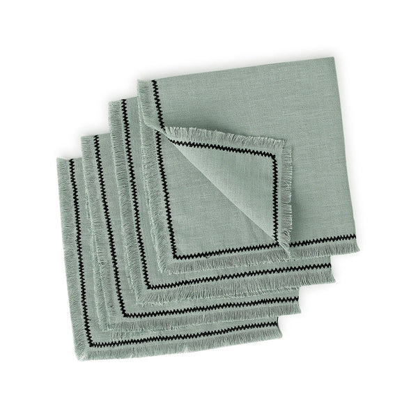 Gabriel - Lot De 4 Serviettes De Table - Vert Céladon/Noir