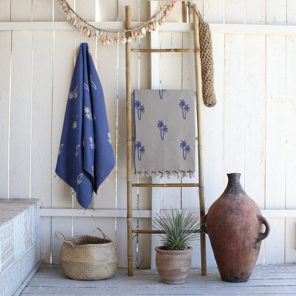 Palmier - Fouta Jacquard - Bleu Grec