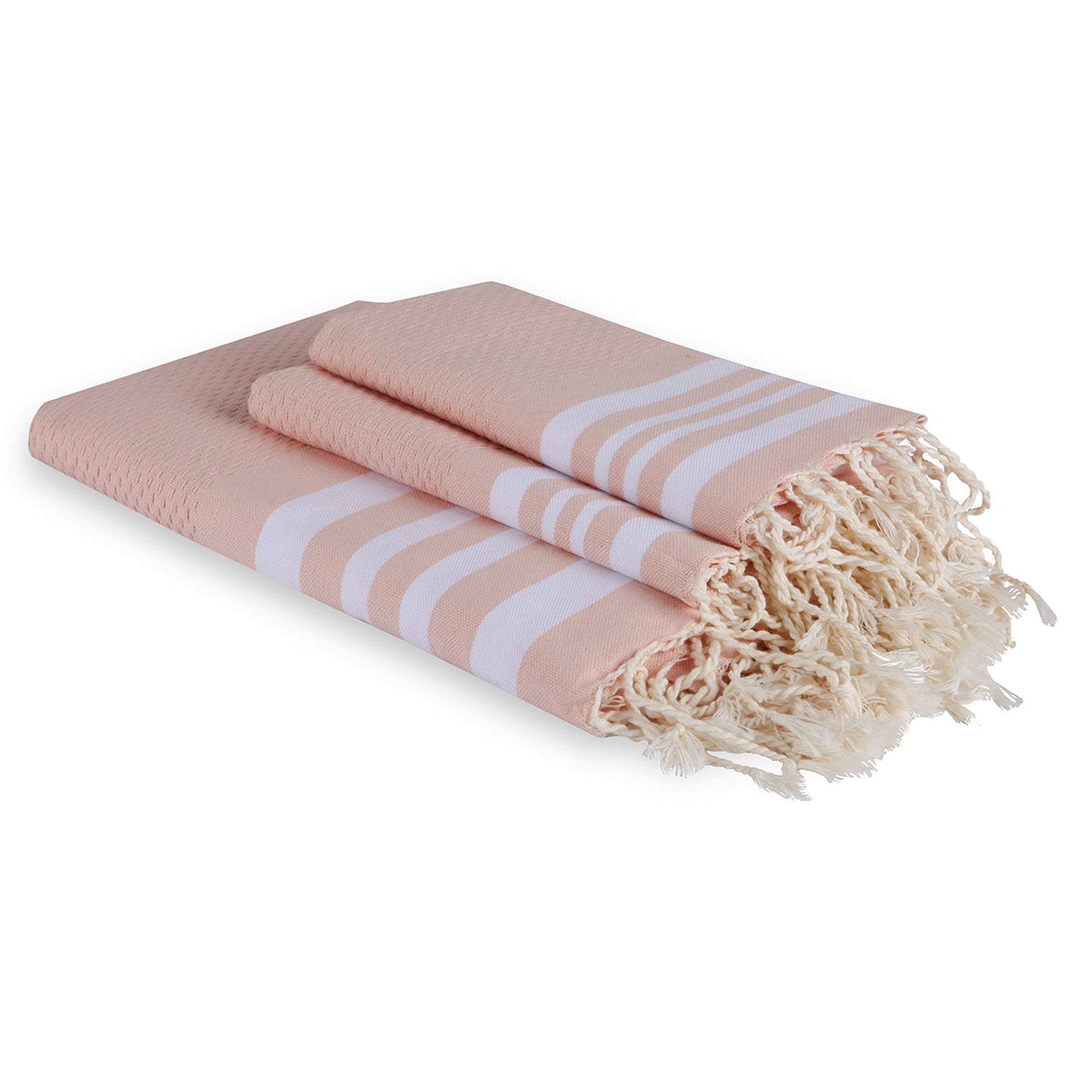 Hamptons - Foutas De Bain (1 Grande et 2 Petites) - Rose Poudré/Blanc