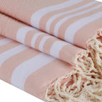Hamptons - Foutas De Bain (1 Grande et 2 Petites) - Rose Poudré/Blanc