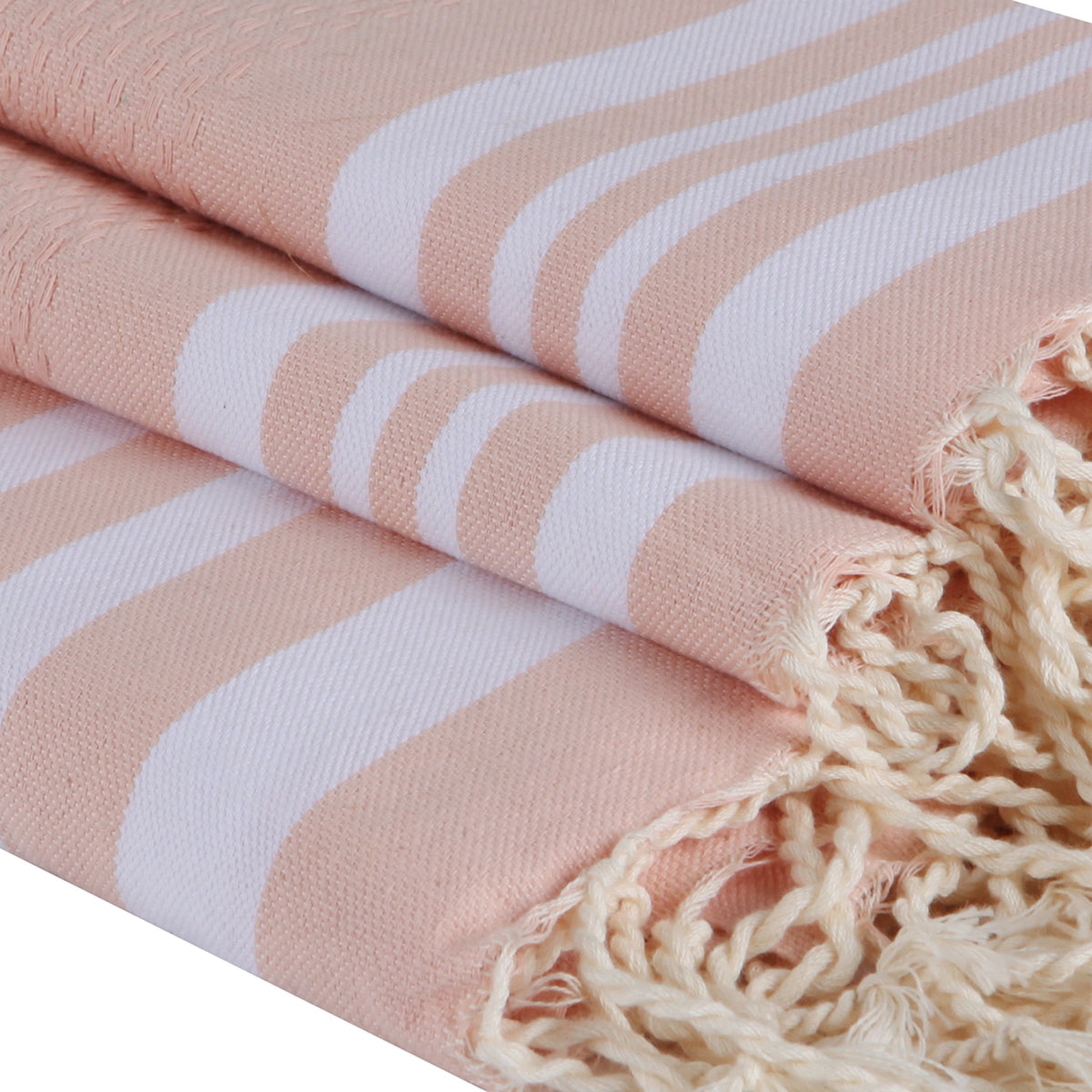 Hamptons - Foutas De Bain (1 Grande et 2 Petites) - Rose Poudré/Blanc