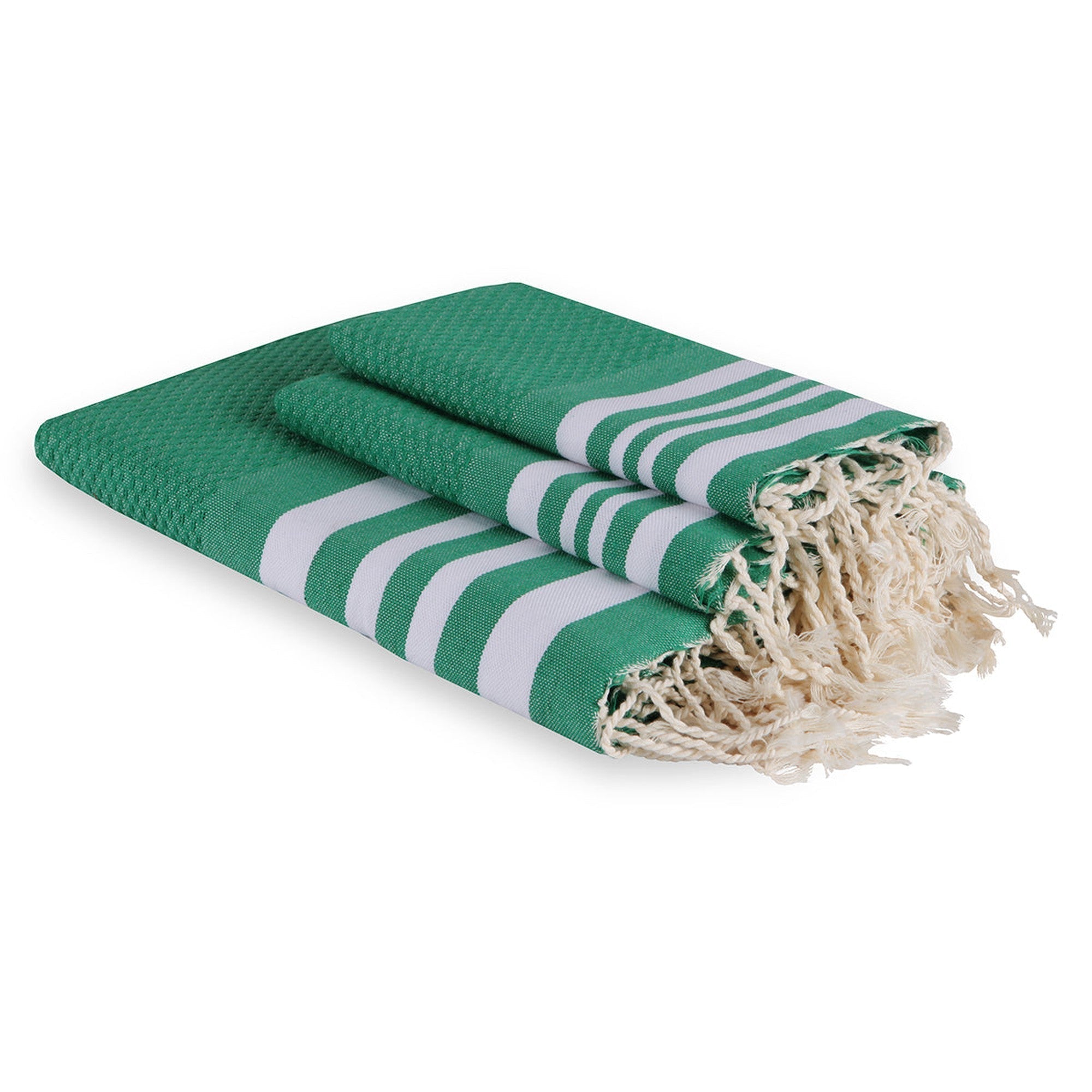 Hamptons - Foutas De Bain (1 Grande et 2 Petites) - Vert Brésil/Blanc