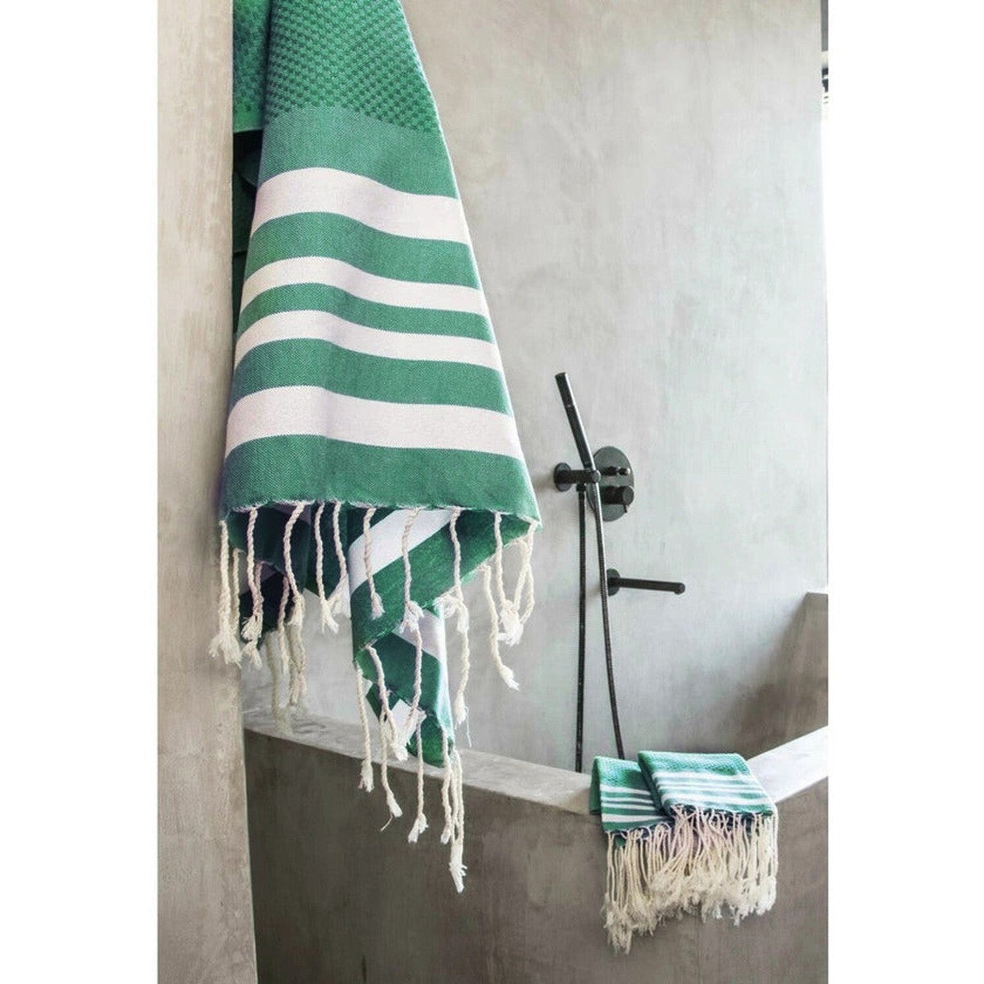 Hamptons - Foutas De Bain (1 Grande et 2 Petites) - Vert Brésil/Blanc