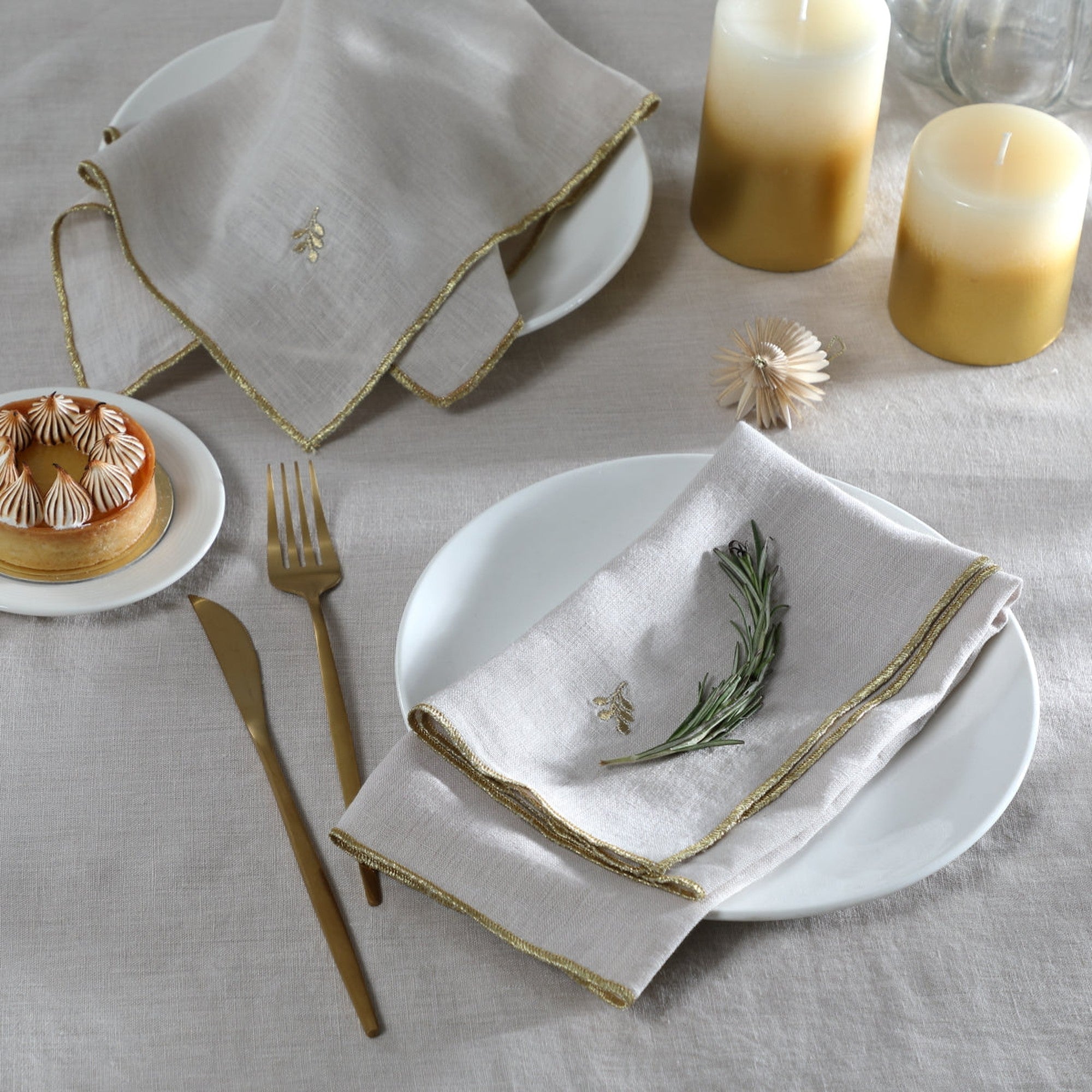 Camille - Lot De 4 Serviettes De Table - Naturel/Or