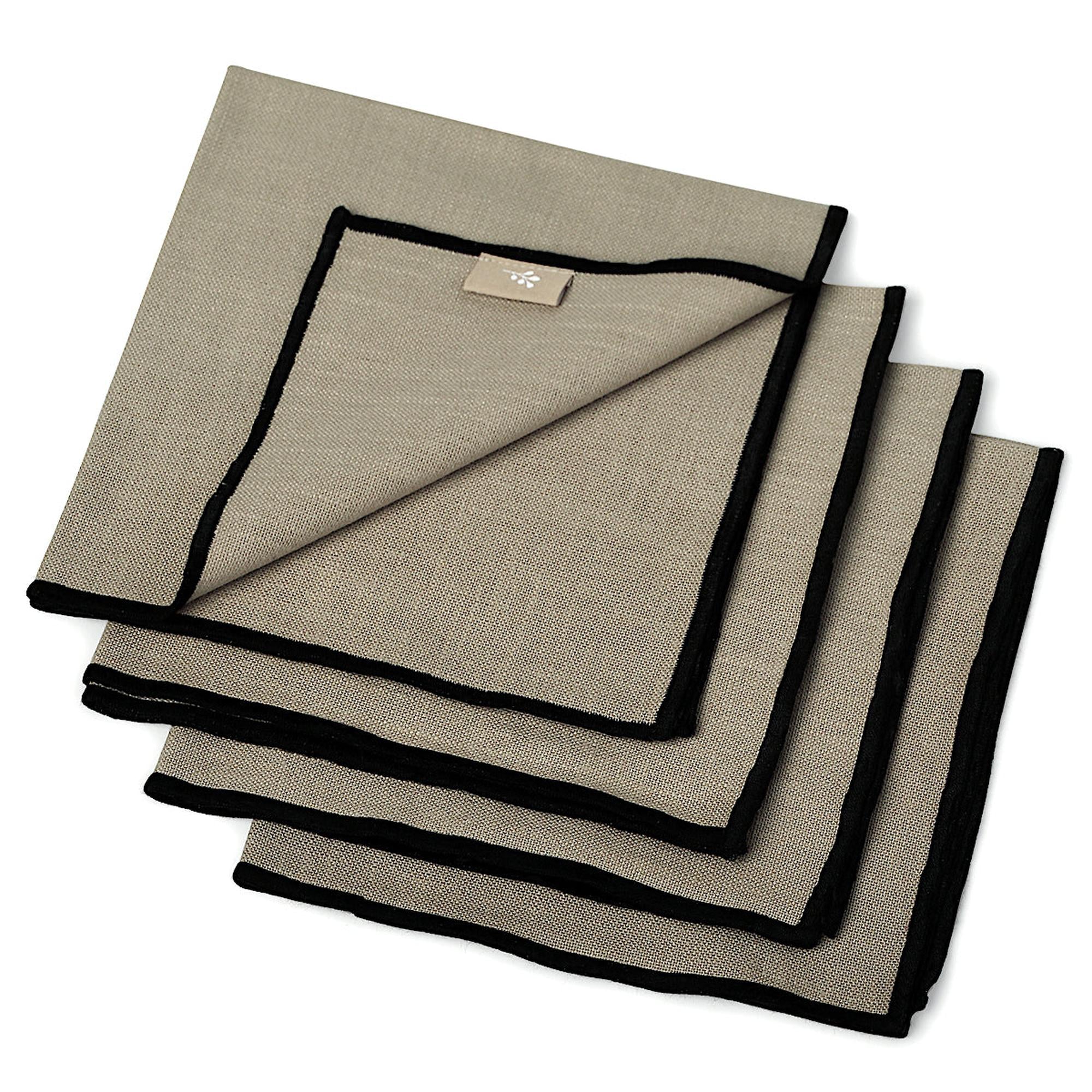 Ernest - Lot De 4 Serviettes De Table - Naturel/Noir