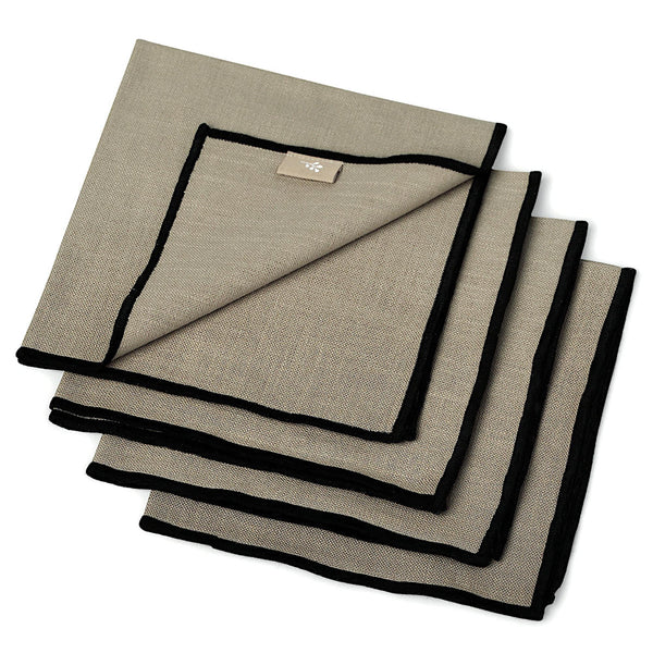 Ernest - Lot De 4 Serviettes De Table - Naturel/Noir
