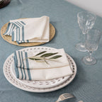 Mahdia - Lot De 4 Serviettes De Table - Blanc/Bleu Pétrole