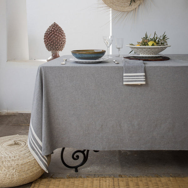 Mahdia - Nappe + 4 Serviettes - Gris Moyen