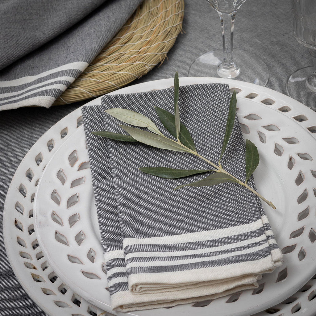 Mahdia - Nappe + 4 Serviettes - Gris Moyen